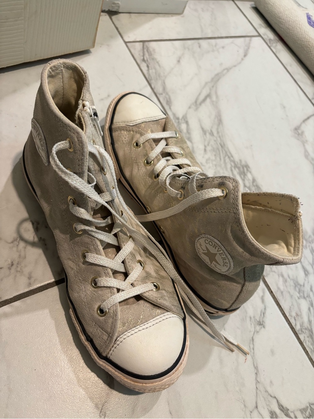 Converse High Top Sneakers in Light Tan and White